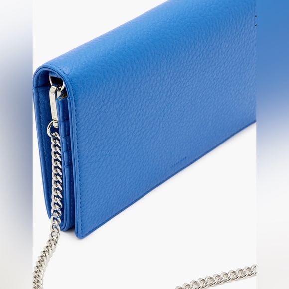 NWT AllSaints Fetch Leather Blue Wallet on Chain silver chain - Picture 7 of 8